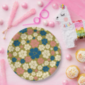 Assiettes En Carton Motif à fleurs - Bleu, Vert olive, Rose et Crème (Fête)