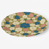 Assiettes En Carton Motif à fleurs - Bleu, Vert olive, Rose et Crème (Angle)