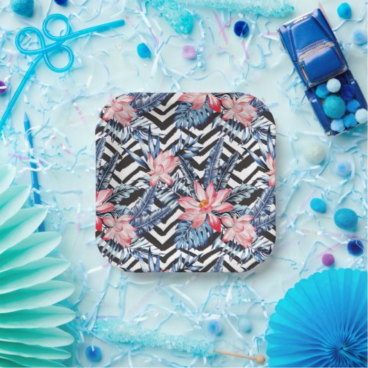 Assiettes En Carton Motif à fleurs de Lotus tropicaux (Fête)