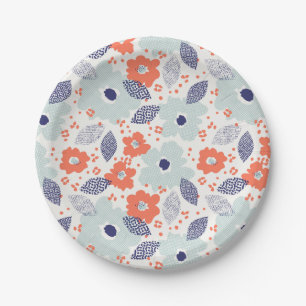 Assiettes En Carton Motif à fleurs moderne orange et bleu