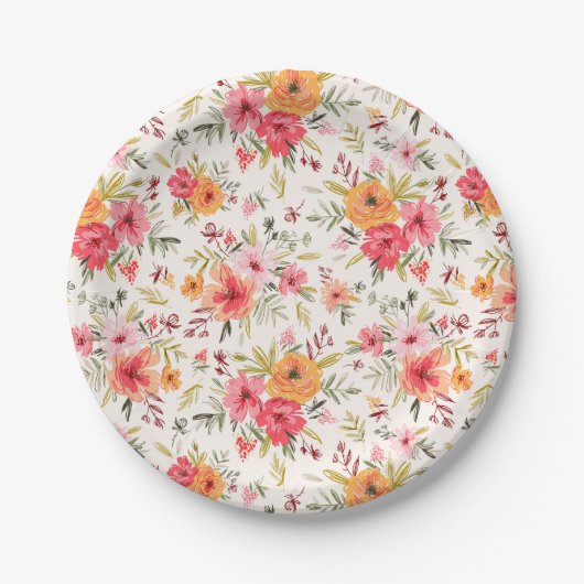 Assiettes En Carton Motif à fleurs Orange Doodle Garden (Devant)
