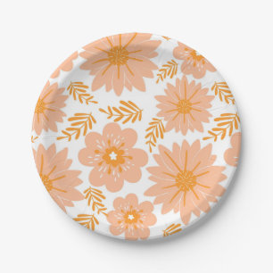 Assiettes En Carton Motif à fleurs orange Fuzz Vintage rétro