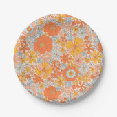 Assiettes En Carton Motif à fleurs Orange Retro (Devant)