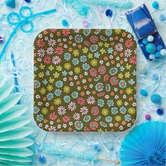 Assiettes En Carton Motif à fleurs Super rétro (Fête)