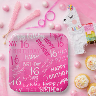 Assiettes En Carton Motif à maille géométrique rose chaud, anniversair