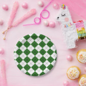 Assiettes En Carton Motif à motifs de losanges classique vert et blanc (Fête)