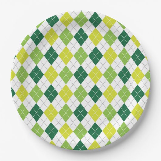 Assiettes En Carton Motif à motifs de losanges vert (Devant)