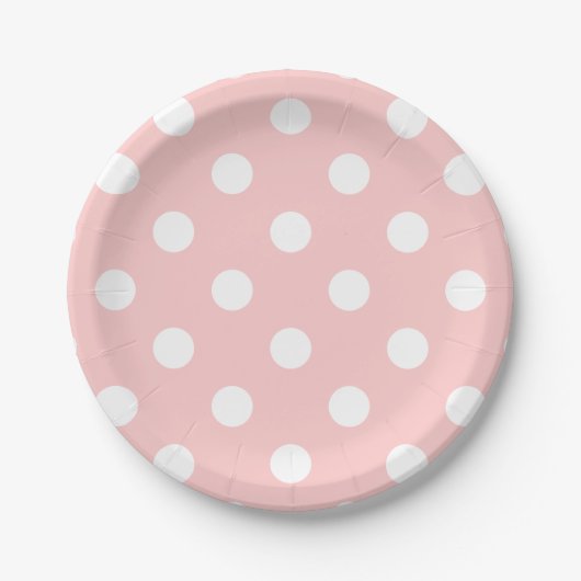 Assiettes En Carton Motif à points polka rose et blanc (Devant)