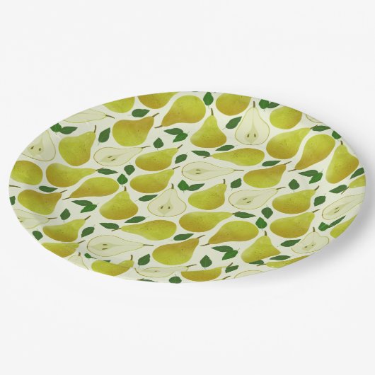 Assiettes En Carton Motif à poires vertes (Angle)