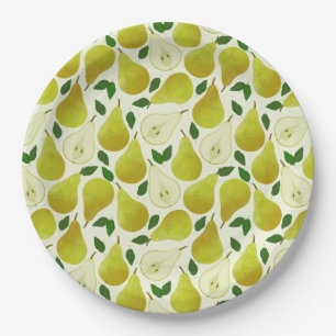 Assiettes En Carton Motif à poires vertes