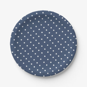 Assiettes En Carton Motif à pois blanc et bleu marine simple