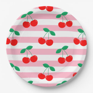 Assiettes En Carton Motif à rayures de cerises – Cadeau & décoration d