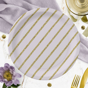 Assiettes En Carton Motif à rayures paillettes or lavande violet