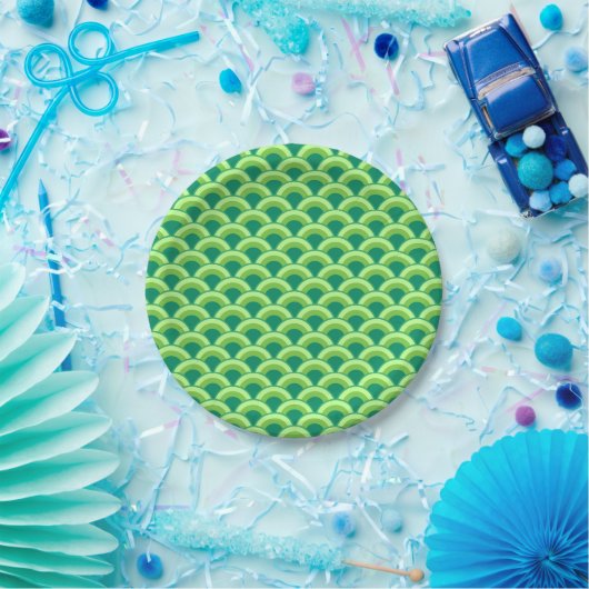 Assiettes En Carton Motif à vagues Art déco - vert jade (Fête)