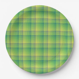 Assiettes En Carton Motif Abstrait à Damier Vert Bleu