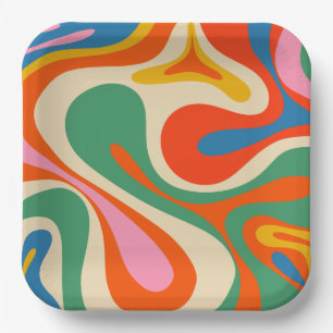Assiettes En Carton Motif Abstrait coloré Mod Swirl Retro Trippy