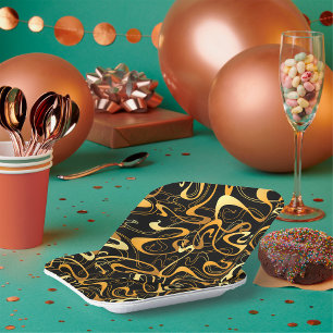 Assiettes En Carton Motif Abstrait Doré en Tourbillon
