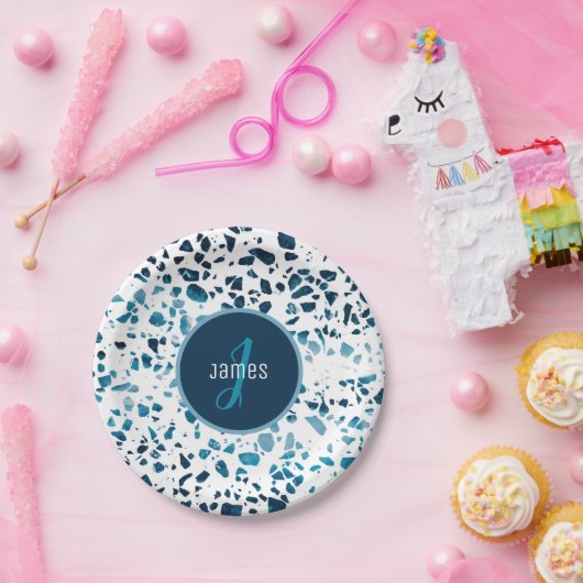 Assiettes En Carton Motif Abstrait en mosaïque de Terrazzo customisé (Fête)