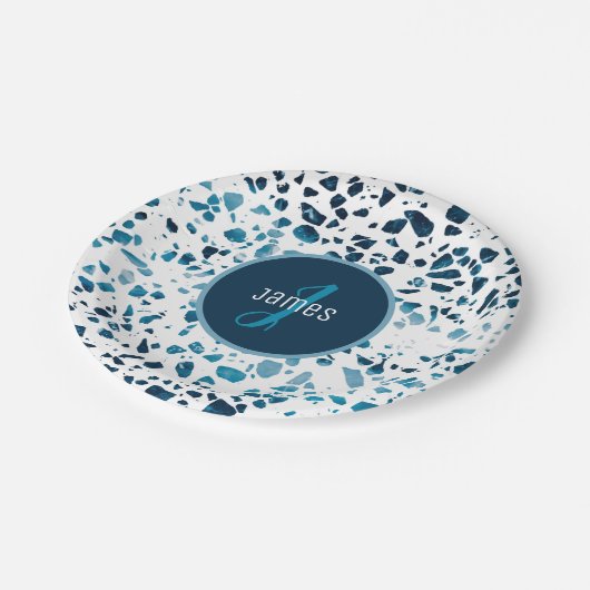 Assiettes En Carton Motif Abstrait en mosaïque de Terrazzo customisé (Angle)