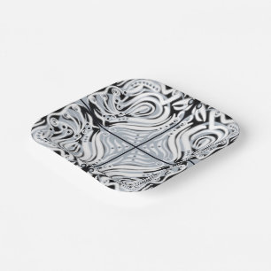 Assiettes En Carton Motif Abstrait gris noir blanc