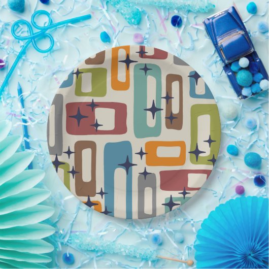 Assiettes En Carton Motif Abstrait moderne rétro du milieu du siècle (Fête)