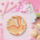 Assiettes En Carton Motif Abstrait Retro Liquid Swirl dans Soft Orange (Fête)