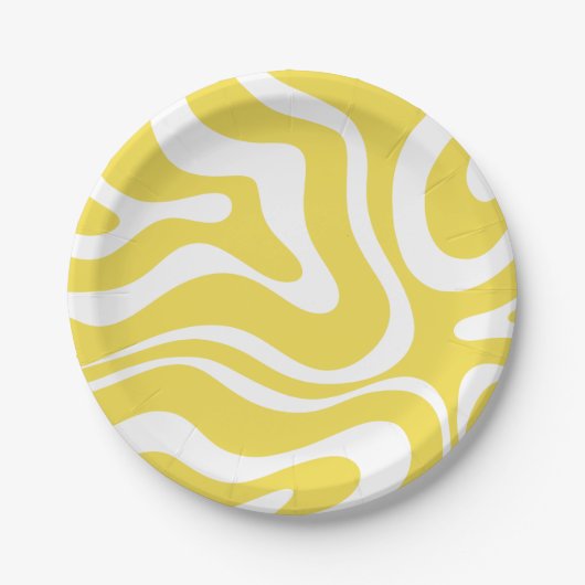 Assiettes En Carton Motif Abstrait Retro Liquid Swirl en jaune (Devant)