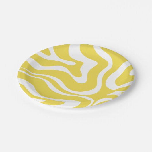 Assiettes En Carton Motif Abstrait Retro Liquid Swirl en jaune (Angle)