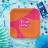 Assiettes En Carton Motif Abstrait rose et orange chaud avec logo (Fête)