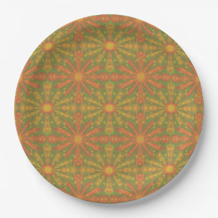 Assiettes En Carton motif abstrait "Sunshine" en orange et jaune