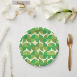Assiettes En Carton Motif abstrait vert olive de milieu de siècle 