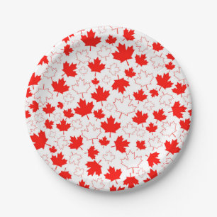 Assiettes En Carton Motif aléatoire blanc rouge de feuille d'érable 