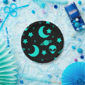 Assiettes En Carton Motif Alien turquoise avec étoiles et lunes (Fête)