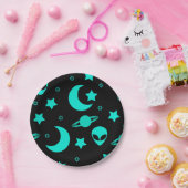 Assiettes En Carton Motif Alien turquoise avec étoiles et lunes (Fête)