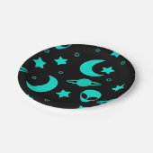 Assiettes En Carton Motif Alien turquoise avec étoiles et lunes (Angle)