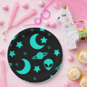 Assiettes En Carton Motif Alien turquoise avec étoiles et lunes (Fête)