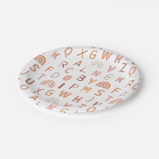 Assiettes En Carton Motif Alphabet arc-en-ciel amusant (Angle)