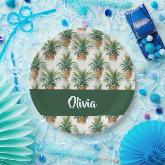 Assiettes En Carton Motif ananas sur blanc (Fête)
