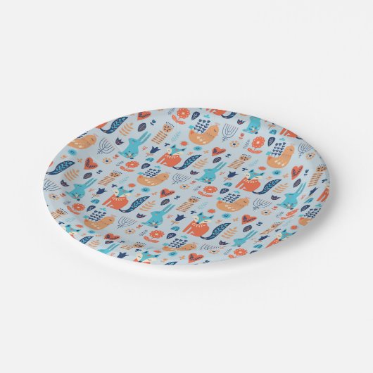 Assiettes En Carton Motif animal de région boisée d'art populaire (Angle)