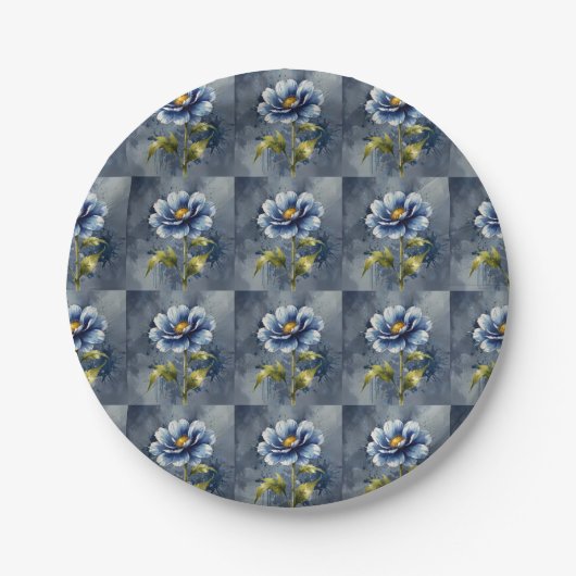 Assiettes En Carton Motif aquarelle fleur bleue (Devant)