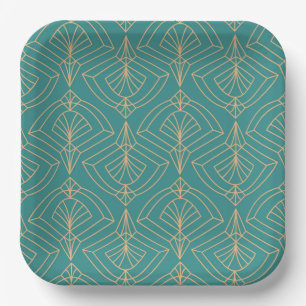 Assiettes En Carton Motif Art Déco avec des formes géométriques dorées
