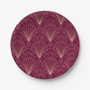 Assiettes En Carton Motif Art Déco avec éventails géométriques dorés