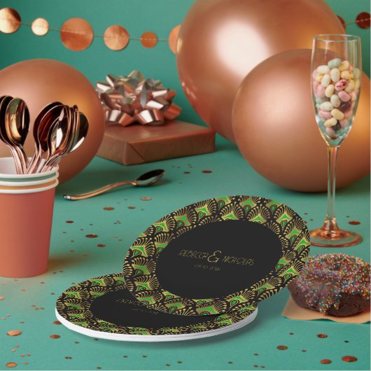 Assiettes En Carton Motif Art déco or et vert (Multi)