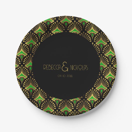 Assiettes En Carton Motif Art déco or et vert (Devant)