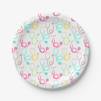Assiettes En Carton Motif au néon de stéthoscope