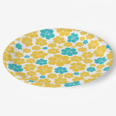 Assiettes En Carton Motif aux fleurs - Turquoise et Jaune (Angle)