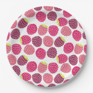 Assiettes En Carton Motif aux framboises roses pour les fêtes d'été