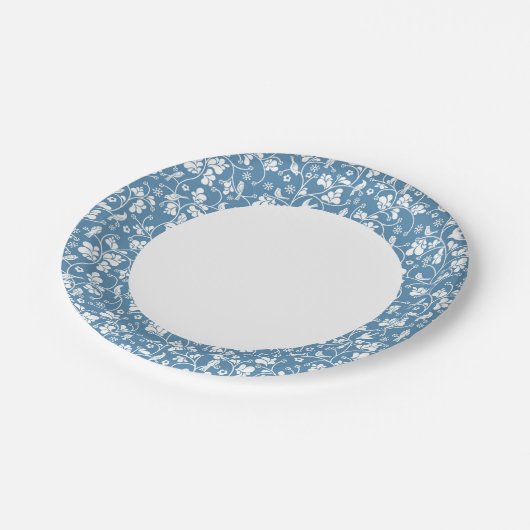 Assiettes En Carton motif aux oiseaux et ornement plante (Angle)