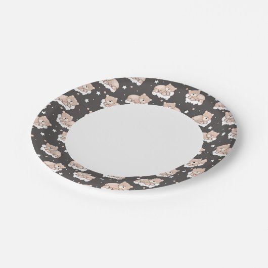 Assiettes En Carton motif avec petit ours couchant (Angle)