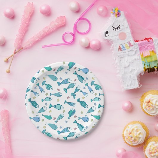 Assiettes En Carton Motif Avec Poisson Et Estarfish (Fête)